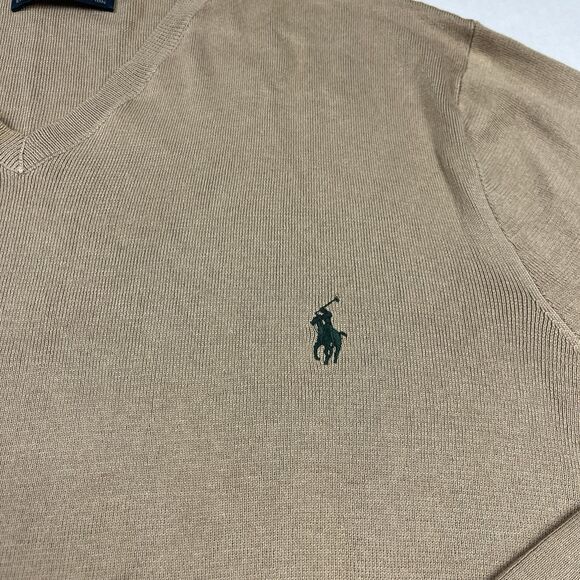 Polo Ralph Lauren Tan Cotton V-Neck Pullover Sweater XXL Preppy Classic Knit - Picture 3 of 10